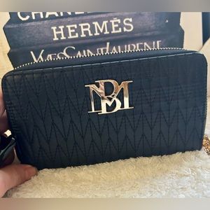 NWT Black Badgley Mishka Vegan Leather Long Wallet w phone pocket and wristlet!!
